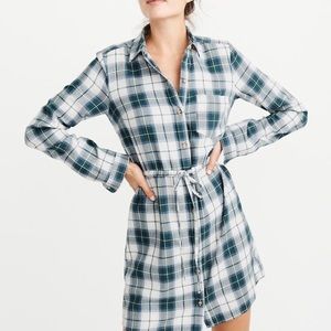 A&F Classic Plaid Shirtdress, Blue Plaid, XS, NEW